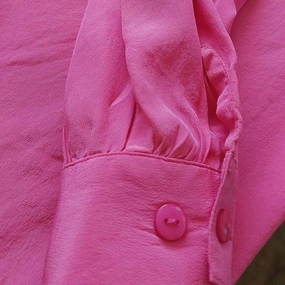 Vtg fuschia silk faux wrap shawl collar blouse - Picture 14 of 15